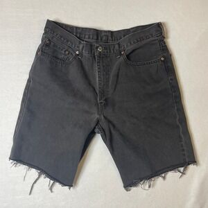 Levi's 550 Relaxed Fit Black‎ Denim Jean Shorts Mens Size 38 Cut Off Frayed